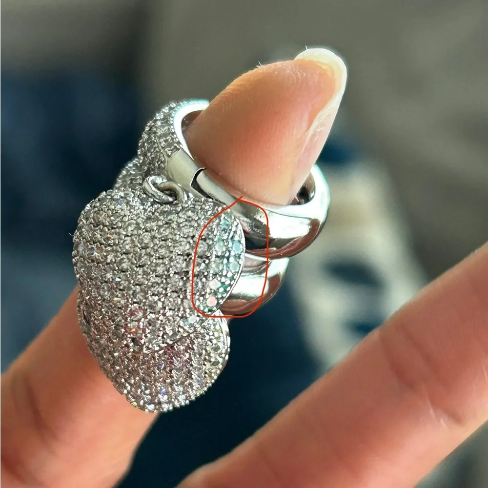 Diamond Crystal Heart Drop Earrings - Picture 3 of 7